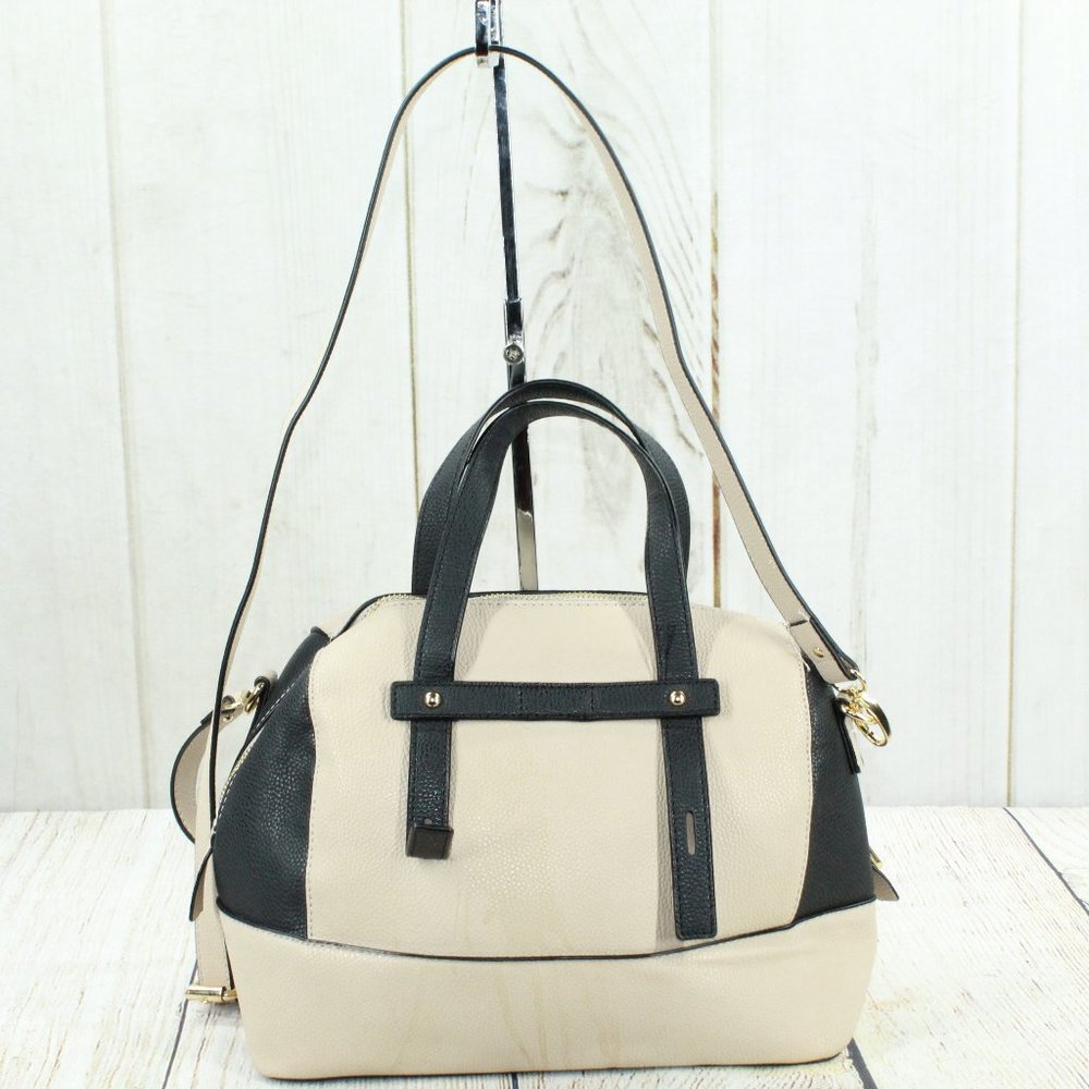 Adrienne Vittadini White Pebbled Leather Studded Lined Crossbody Tote Handbag - Picture 6 of 11